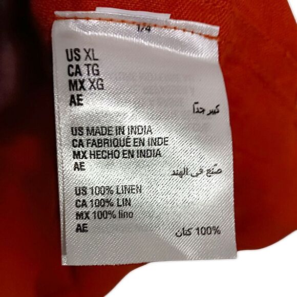 Club Room Luxury Mens Linen Shirt XL Short Sleeve Button Front Orange Tropical - Picture 8 of 16